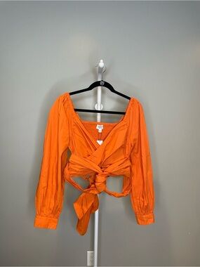 The Drop Tie-Front Orange Long Sleeve Crop Top NWT - Medium